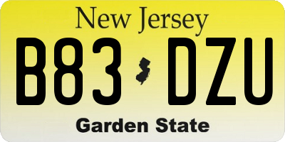 NJ license plate B83DZU