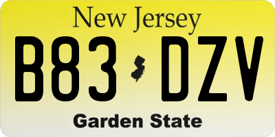 NJ license plate B83DZV