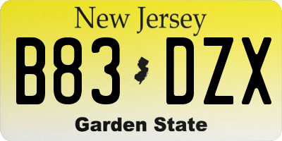 NJ license plate B83DZX