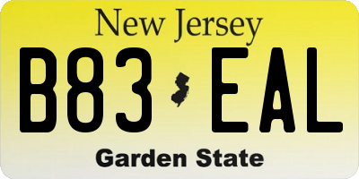 NJ license plate B83EAL
