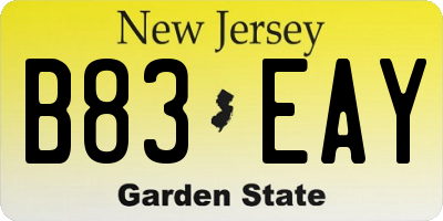 NJ license plate B83EAY