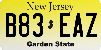 NJ license plate B83EAZ