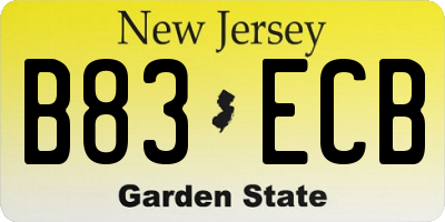 NJ license plate B83ECB