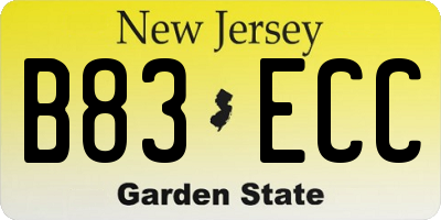 NJ license plate B83ECC