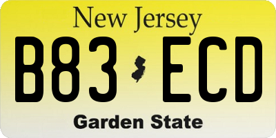 NJ license plate B83ECD