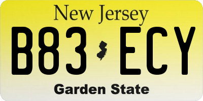NJ license plate B83ECY