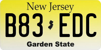 NJ license plate B83EDC