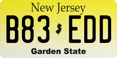 NJ license plate B83EDD