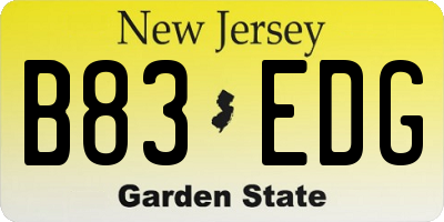 NJ license plate B83EDG