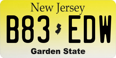 NJ license plate B83EDW