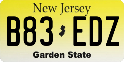 NJ license plate B83EDZ
