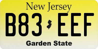 NJ license plate B83EEF