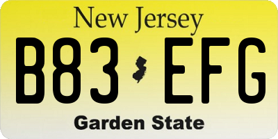 NJ license plate B83EFG