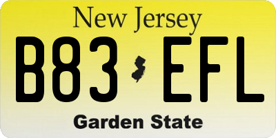 NJ license plate B83EFL