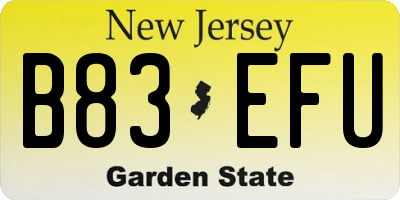 NJ license plate B83EFU