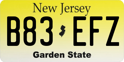 NJ license plate B83EFZ
