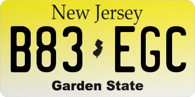 NJ license plate B83EGC