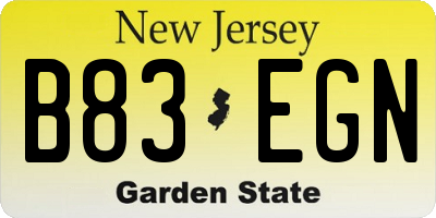 NJ license plate B83EGN