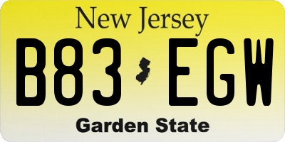 NJ license plate B83EGW