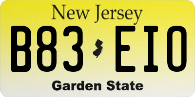 NJ license plate B83EIO