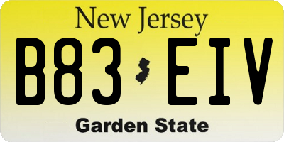 NJ license plate B83EIV