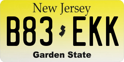 NJ license plate B83EKK