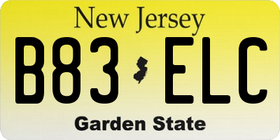 NJ license plate B83ELC