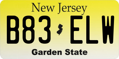 NJ license plate B83ELW