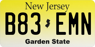 NJ license plate B83EMN