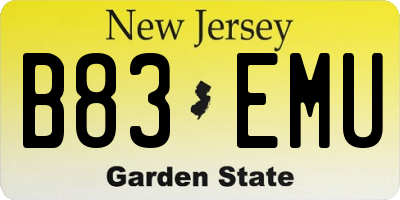 NJ license plate B83EMU