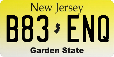 NJ license plate B83ENQ