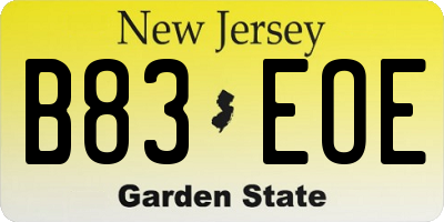 NJ license plate B83EOE