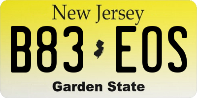 NJ license plate B83EOS