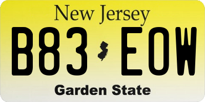 NJ license plate B83EOW