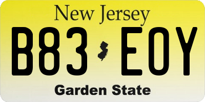 NJ license plate B83EOY