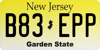 NJ license plate B83EPP