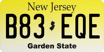 NJ license plate B83EQE