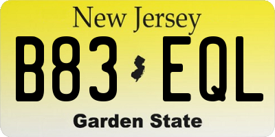 NJ license plate B83EQL