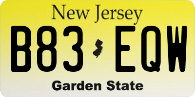 NJ license plate B83EQW