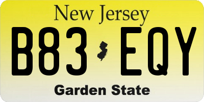 NJ license plate B83EQY