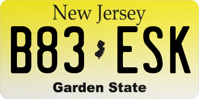 NJ license plate B83ESK