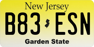 NJ license plate B83ESN