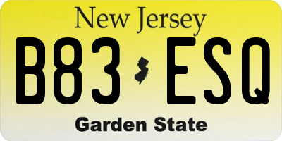 NJ license plate B83ESQ