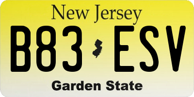 NJ license plate B83ESV