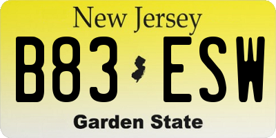 NJ license plate B83ESW