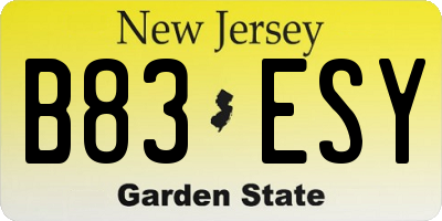 NJ license plate B83ESY