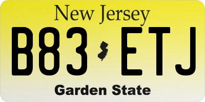 NJ license plate B83ETJ