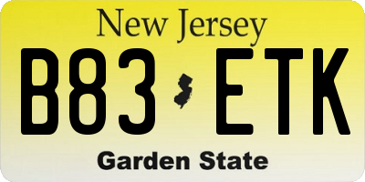 NJ license plate B83ETK