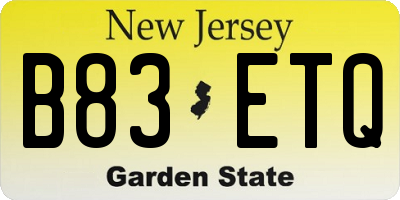 NJ license plate B83ETQ