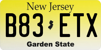 NJ license plate B83ETX